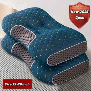 Almohada de masaje ergonómica contorno ortopédico tejido 2 piezas cuello para dormir verde azulado azul - Imagen 1 de 6