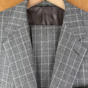 Canali Suit Mens 44R Gray Windowpane 2 Button Wool Canvas Pants 38x28 Pleated - Picture 1 of 22
