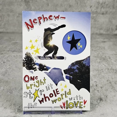 Tarjeta de felicitación de Navidad Hallmark para sobrino snowboard Silver Star Love 6x8 Foto 1 de 4