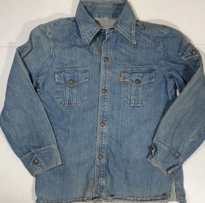 Camisa a Presión Occidental Levis Naranja Tab Denim Años 70 Bolsillo Cigarrillo De Colección Foto 1 de 3