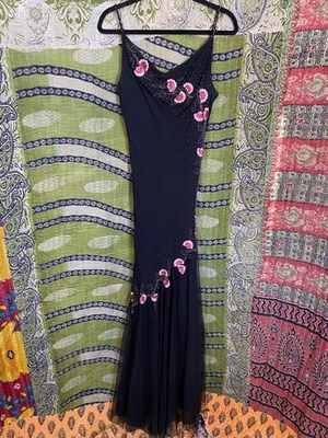 Y2K Xscape черный/розовый Annabella шелк бисером цветочный русалки макси платье-слип - Изображение 1 из 4