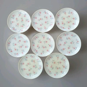 Vintage 1960s Melmac Beverly Prolon 7401 Dessert Plate Set Pink Floral 8 Dishes - Picture 1 of 11