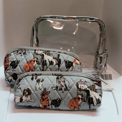 NEW with tags Vera Bradley 3-Piece DOGS Grey Cosmetic cases Makeup bags - Image 1 of 2