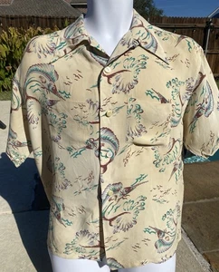Vintage Brooks Lane Marlin Hawaiian Shirt Short Sleeve Marked Large See Details - Picture 1 of 9