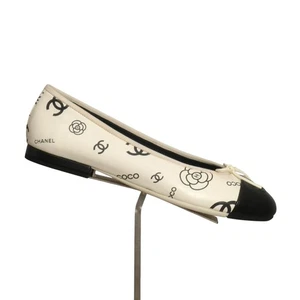 CHANEL- 2023 Logo Print Cap Toe Ballet Flats, Size 39 - Picture 1 of 5