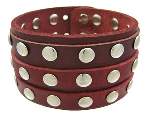 Zeckos Armband braun Leder 3-reihig Metall Nieten Armband - Bild 1 von 3