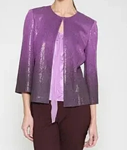 ST JOHN Knit Evening Metallic Purple Ombre Paillette Open Jacket 6 Cardigan NEW - Picture 1 of 11