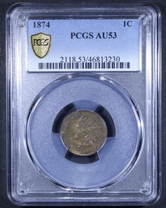 1874 Indian Head Cent - 1c PCGS AU53 - PCGS Gold Shield - Picture 1 of 4