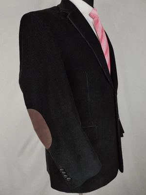 Ralph Lauren Mens 40R Black Corduroy Blazer Jacket Brown Leather Elbow Patch Pad - Image 1 of 4