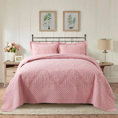 Juego de Edredón Reversible Floral Rosa Microfibra Bordada Talla Queen Foto 1 de 4