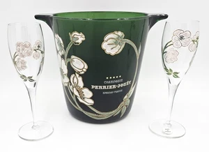 Perrier Jouet France Blown Glass Hand-Painted Champagne Chiller Flute Set 60s - Picture 1 of 8