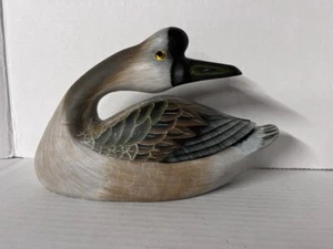 Hand Carved & Painted Wood Chinese Goose Duck Turned Neck Glass Eyes - Picture 1 of 8