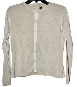 Cardigan Lauren Ralph Lauren 100% seta avorio a costine con bottoni Petite Small PS - Foto 1 di 9