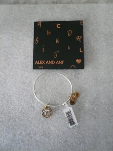 Alex und Ani Initialen T Armreif Armband zweifarbig mit Etikett und Einsteckkarte - Bild 1 von 9
