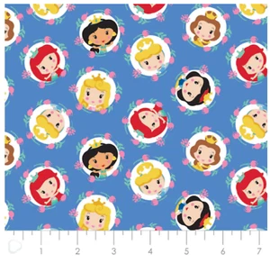 Disney Princess Kawaii: Princess Frames on Blue- Camelot Fabrics Sold BTY - Picture 1 of 1
