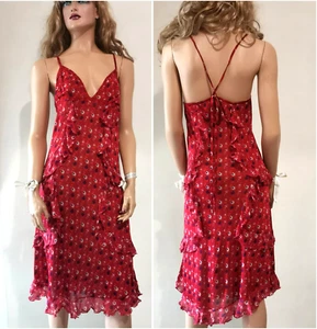 AUTH VINTAGE Christian Dior floral printed red silk dress 42 it / 38 fr - Picture 1 of 15