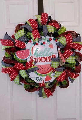 Летнее время декомеш и лента арбуз венок. Ручная работа - Изображение 1 из 3