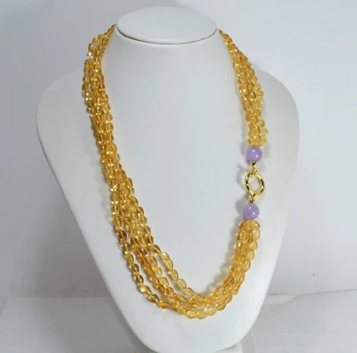 COLLANA ARGENTO 925 DORATO GOCCE DI CITRINO  AMETISTA LAVANDA PALLINI  AGLN 0283 - Immagine 1 di 4