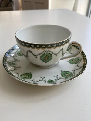 Antique, Royal Doulton Countess design , Tea Cup and Saucer, Green Swags & Bows - Image 1 of 4