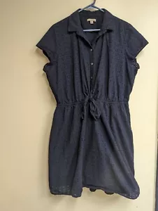 J. Crew Mercantile Navy Blue Eyelet Collared Tie-Front Dress Size 2X - Picture 1 of 6