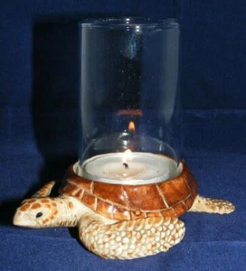 Klima Porcelain Sea Turtle Candle Holder with Glass Brown L698 - Picture 1 of 1