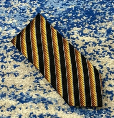 Corbata de seda Romeo Gigli negra gris óxido cobre dorado rayas sesgadas Italia Foto 1 de 4