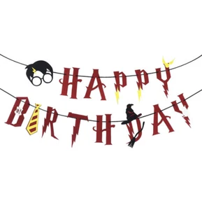 Harry Potter Wizard Happy Birthday Banner Felt Garland Red And Cake Topper - Picture 1 of 5