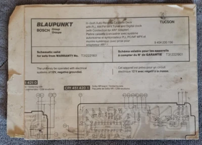 原始设备制造商 BLAUPUNKT 服务手册适用于 TUCSON of Bosch Group IN-DASH 自动翻车卡 — 第 1/3 张图片