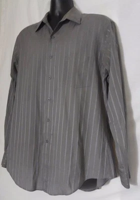 Camisa para hombre Etienne Aigner de colección gris a rayas con botones delanteros talla 16 1/2 Foto 1 de 4