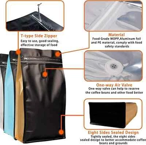 2.5kg 5lb Coffee Bags with Valve Black Front Light Blue Sides Pack of 25 Premium - Picture 1 of 5
