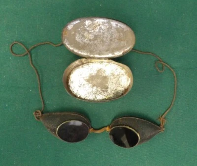 Antiguas gafas plegables de conducción del siglo XIX - tinte azul - estuche Foto 1 de 4