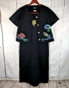 Juego de Vestido y Chaqueta DAMOA Negro Grande Portátil Arte Tropical Peces Resort L Maxi - Imagen 1 de 8