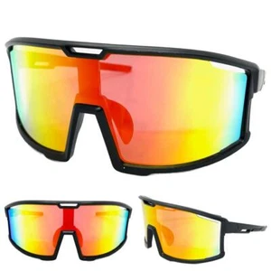 OVERSIZED SPORTS WRAP AROUND Biker Cycling Shield SUN GLASSES Large Black Frame - Picture 1 of 6