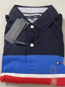 Camisa polo para hombre Tommy Hilfiger Paul a rayas Sky Captain azul talla mediana nueva con etiquetas - Imagen 1 de 7