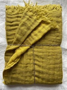 Doubleface Leinen Plaid "Stonewashed" 135x190 cm, Senf-gelb - Picture 1 of 6