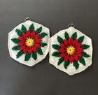Christmas Holiday Poinsettia Hand Crocheted Pot Holders Hot Pad Set 2 Hand Made