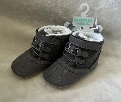 Surprize Stride Rite Bootie Boots Baby Boys Sz 6-12M Gray Shoes Faux Fur Lined - Image 1 of 4