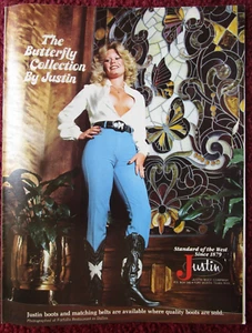 Anuncio impreso de botas de vaquero Justin 1978 ~ Sexy Tetona GIrl, The Butterfly Collection - Imagen 1 de 1