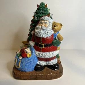Vintage Chalkware Santa with Teddy By Lighted Ornament Tree with Dogs 10” - Picture 1 of 8