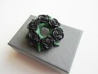 Handmade Black Rose Small Flower Wreath Brooch Pin - Made in the UK Gift Boxed