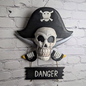 Danger Sign Wooden Pirate Door Sign Skull and Cross Bones Jolly Roger - Picture 1 of 5
