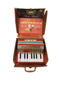 Vintage Emenee Musical Toys Golden Piano Accordion w/ Full Harness Strap & Case - Picture 1 of 13