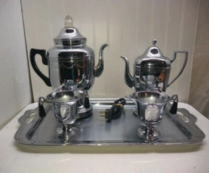 Farberware Electric Percolator Chrome Coffee Urn Coffee Tea Maker Server Set - Picture 1 of 4