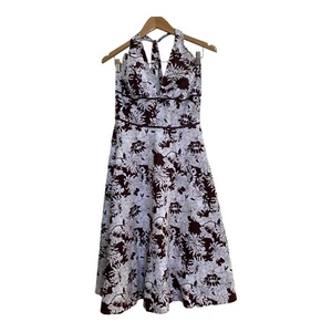Anthropologie Lapis Floral Halter Dress Size Medium A-Line Cotton Brown White - Picture 1 of 4
