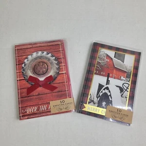 Haynes Besco Red Barn And Tractor Tire Christmas Cards - Picture 1 of 7