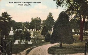 Postkarte Haupteingang Evergreen Cemetery Union City Pennsylvania 1916 - Bild 1 von 2
