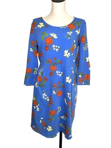 Lands' End A-Line Dress Womens Dress Blue Floral Knit Stretch Casual Scoop Neck - Picture 1 of 12