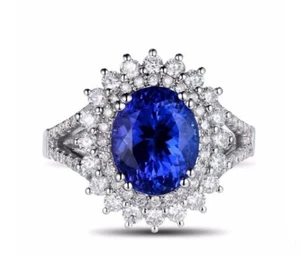 5,50 Karat zertifizierter natürlicher Tansanit Diamantring 14K massiv weißgold Ring - Bild 1 von 5