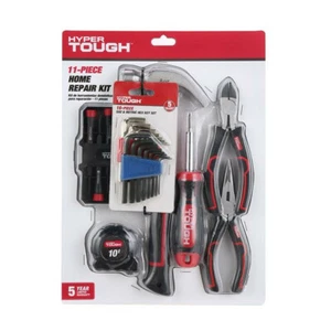 Hyper Tough 11pc Home Repair Tool Kit Hammer Screwdriver Pliers Hex Keys MoreNEW - Picture 1 of 2