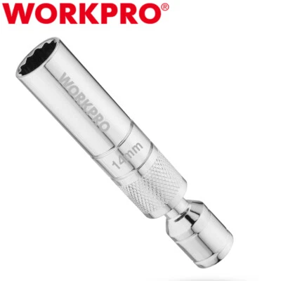 WORKPRO 14mm Magnetic Swivel Spark Plug Socket 12 PT 3/8" Drive x 4" 360° Swivel - Image 1 of 4